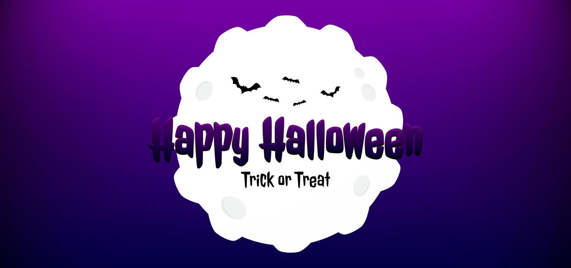 Happy Halloween background banner with purple night view, bats, full moon. Vector illustration with paper cut style and can editable. Place for text