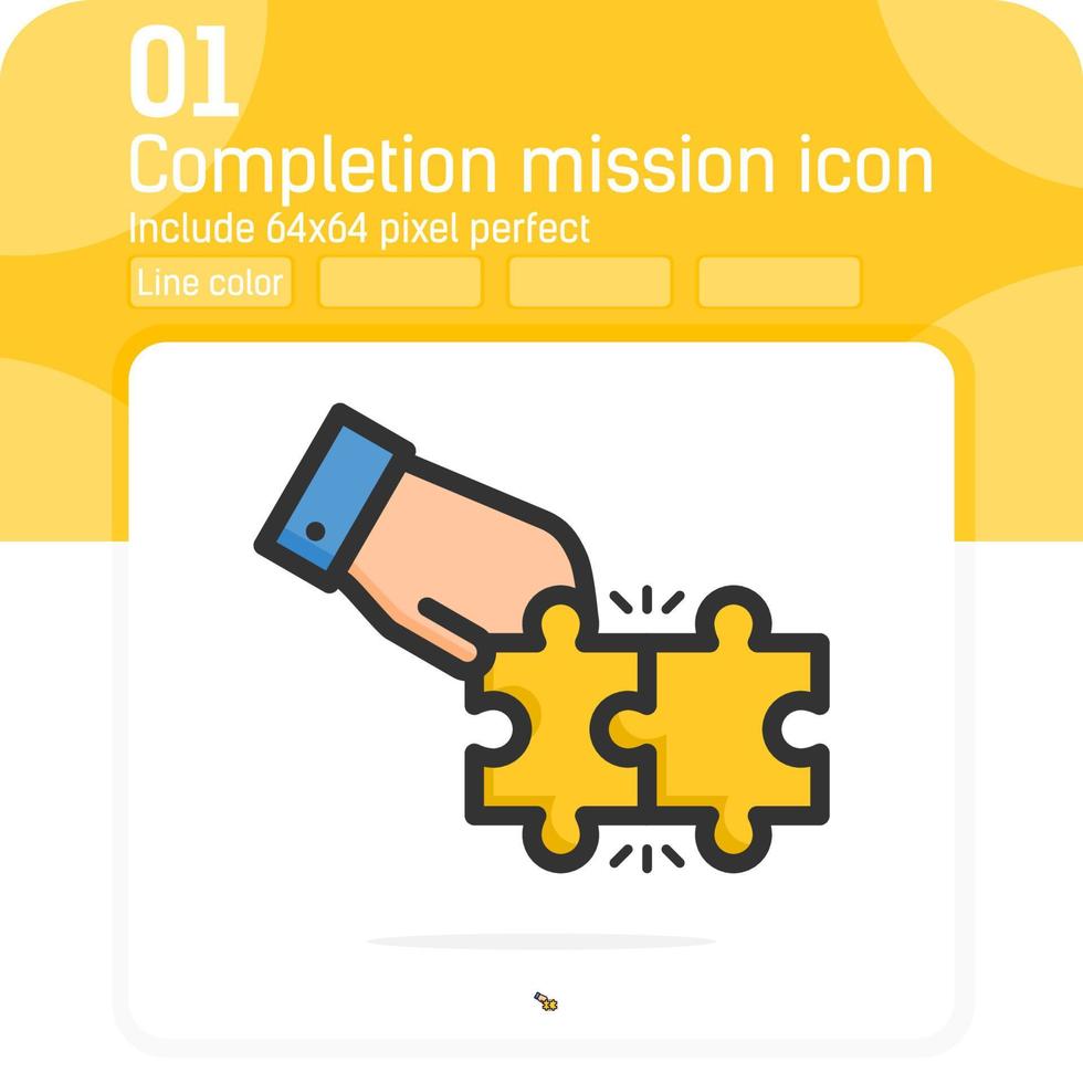 Completion mission icon concept with line color style isolated on white background. Vector outline color illustration solusion sign symbol icon for business, web, ui, ux, website, finance, mobile apps