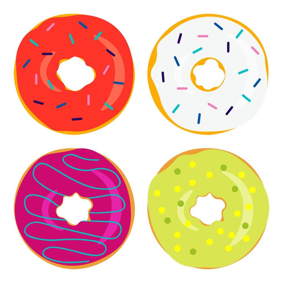 conjunto de rosquillas dulces. vista superior. vector