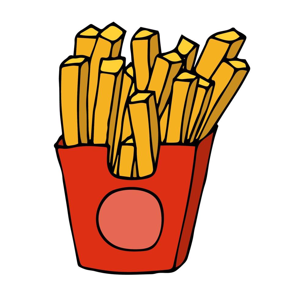 dibujos animados doodle papas fritas aisladas sobre fondo blanco. comida chatarra. Papa frita. vector