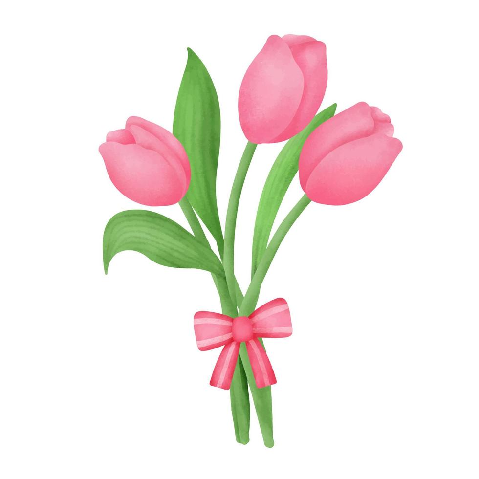 ramo de tulipanes dibujados a mano acuarela vector