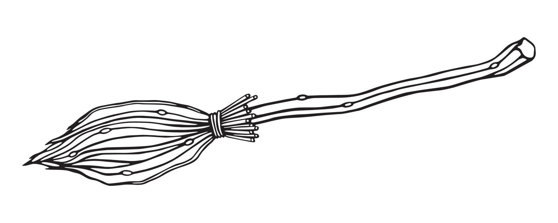 Witch Broom Halloween vector. Mystical occult magic witch Broom for flying.  Digital doodle outline art. Print for sticker, coloring page, postcard,  wrapping paper, design 3722852 Vector Art at Vecteezy