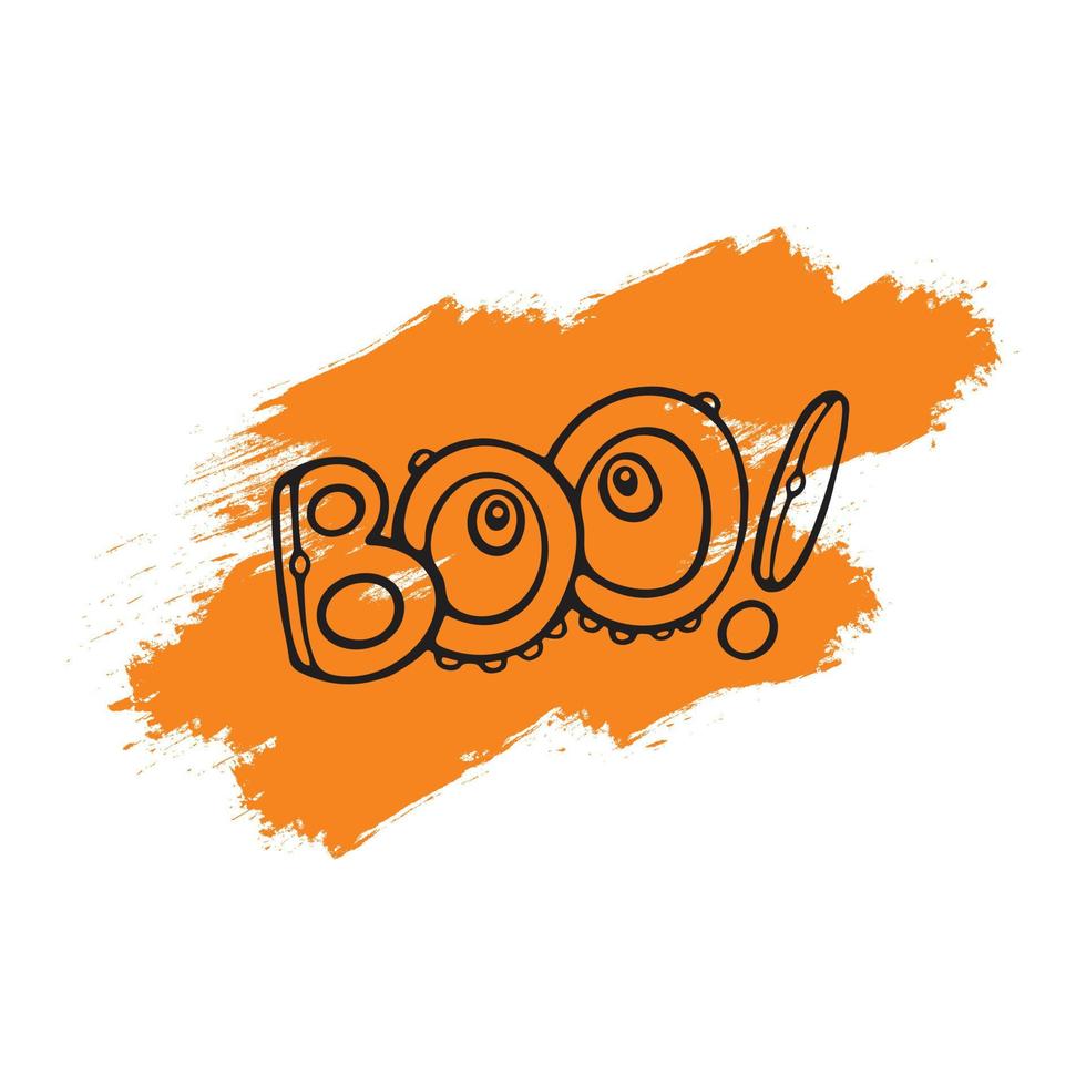 BOO Halloween slogan. Vector hand drawn on orange splash for design invitation, postcard