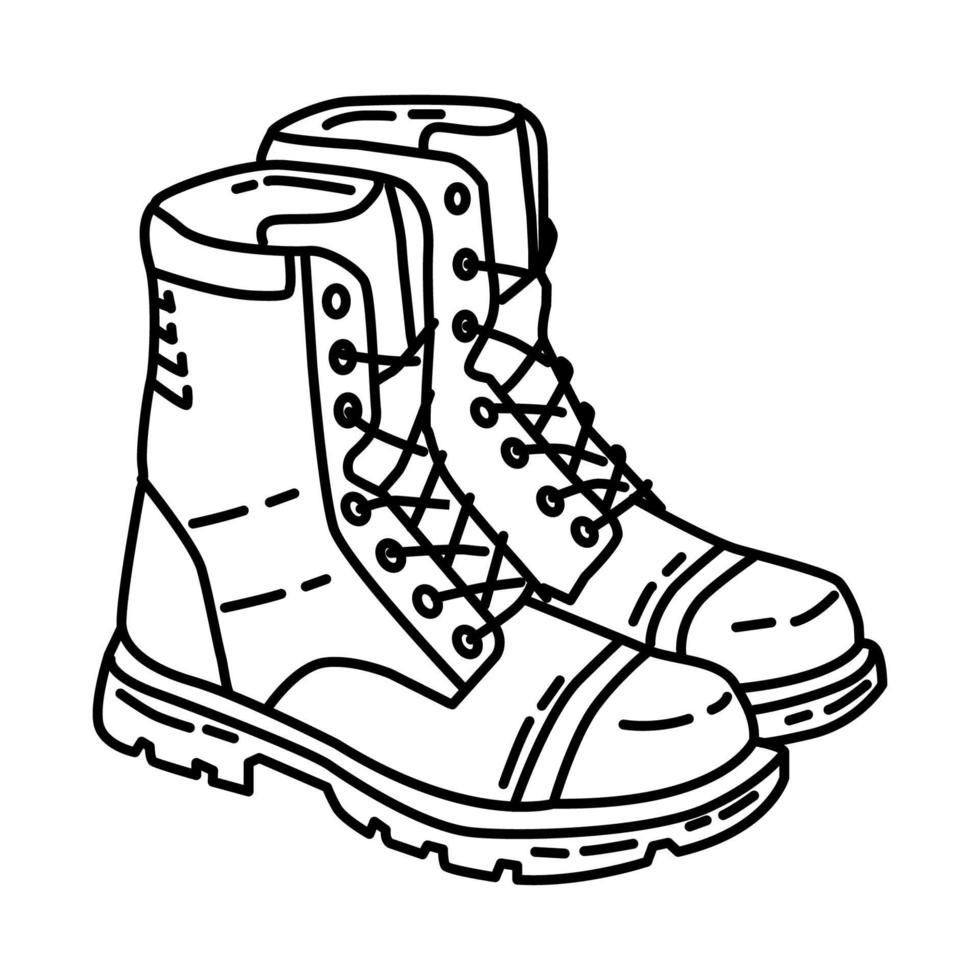 icono de botas tácticas de la policía. Doodle dibujado a mano o estilo de icono de contorno vector