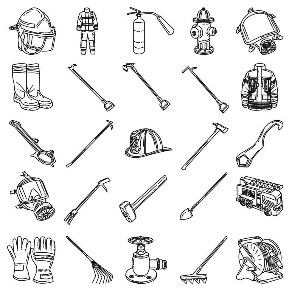 Firefighter-1 Set Icon Vector. Doodle Hand Drawn or Outline Icon Style vector