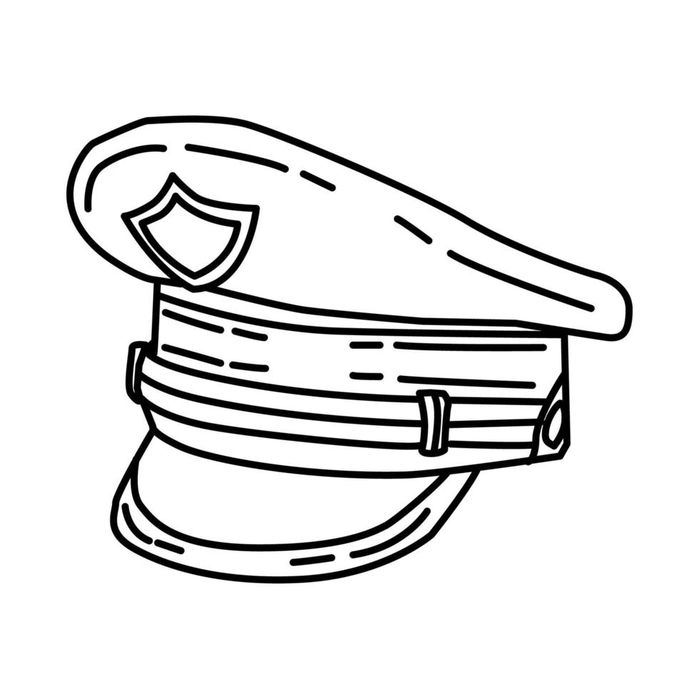 icono de gorra de oficial de policía. Doodle dibujado a mano o estilo de icono de contorno vector