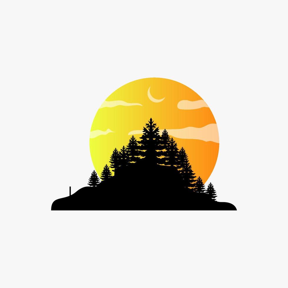 Logo design template, with a landscape design of the moon and trees silhouette vector