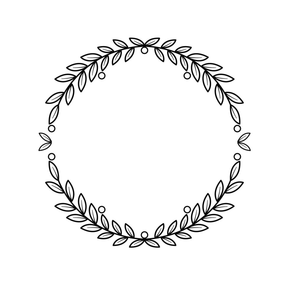 Simple round wreath frame from leaves and branches. hand drawn for greeting card frame. decorative cute doodle wreath frame vector