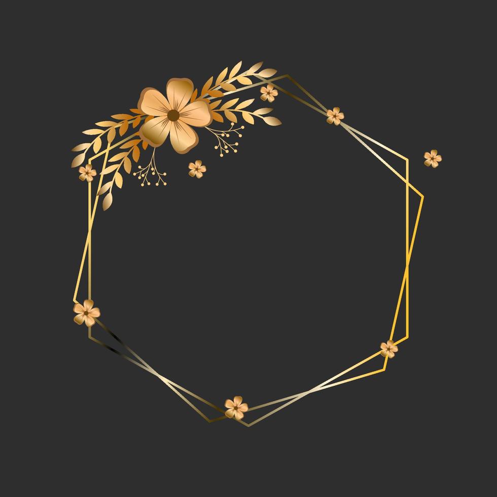 gold floral frame wreath with elegant floral and gold leaf decor for decorative elements of greeting cards, wedding invitations and engagements. vector illustration.