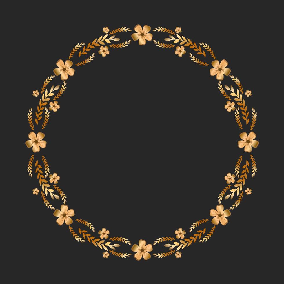 gold floral frame wreath with elegant floral and gold leaf decor for decorative elements of greeting cards, wedding invitations and engagements. vector illustration.