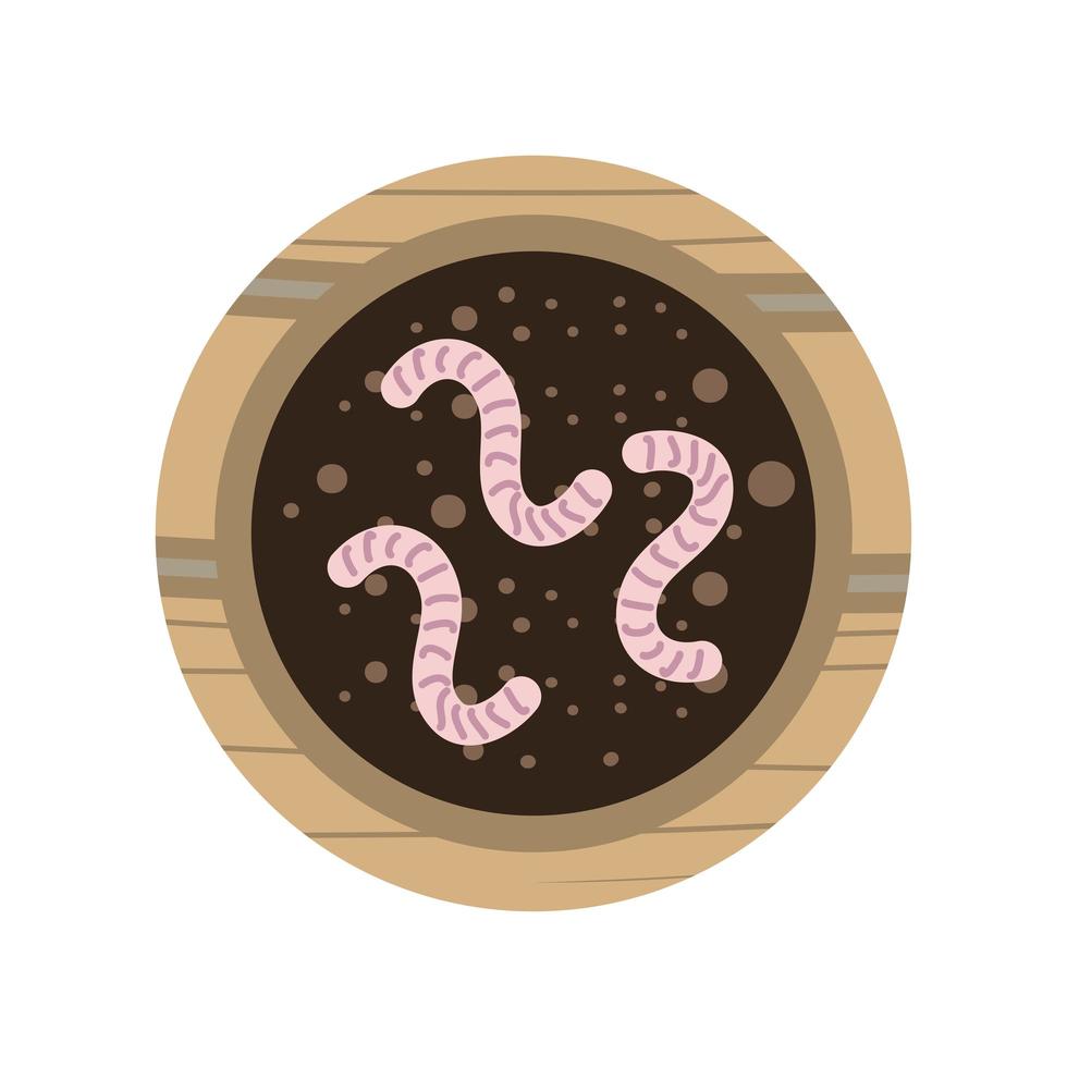 garden pot with worms in soil vector