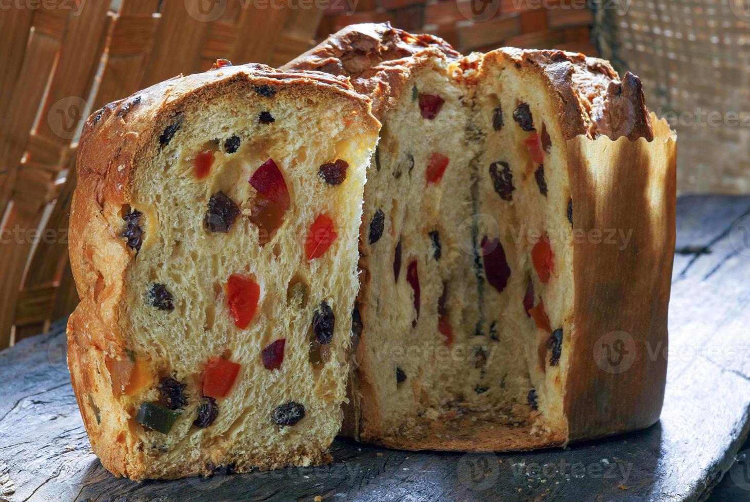 Panettone with fruits Italian Christmas cake photo