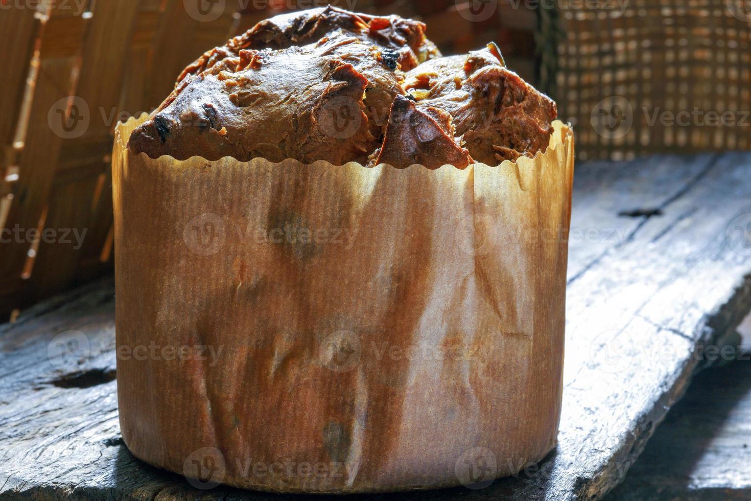 Panettone with fruits Italian Christmas cake photo