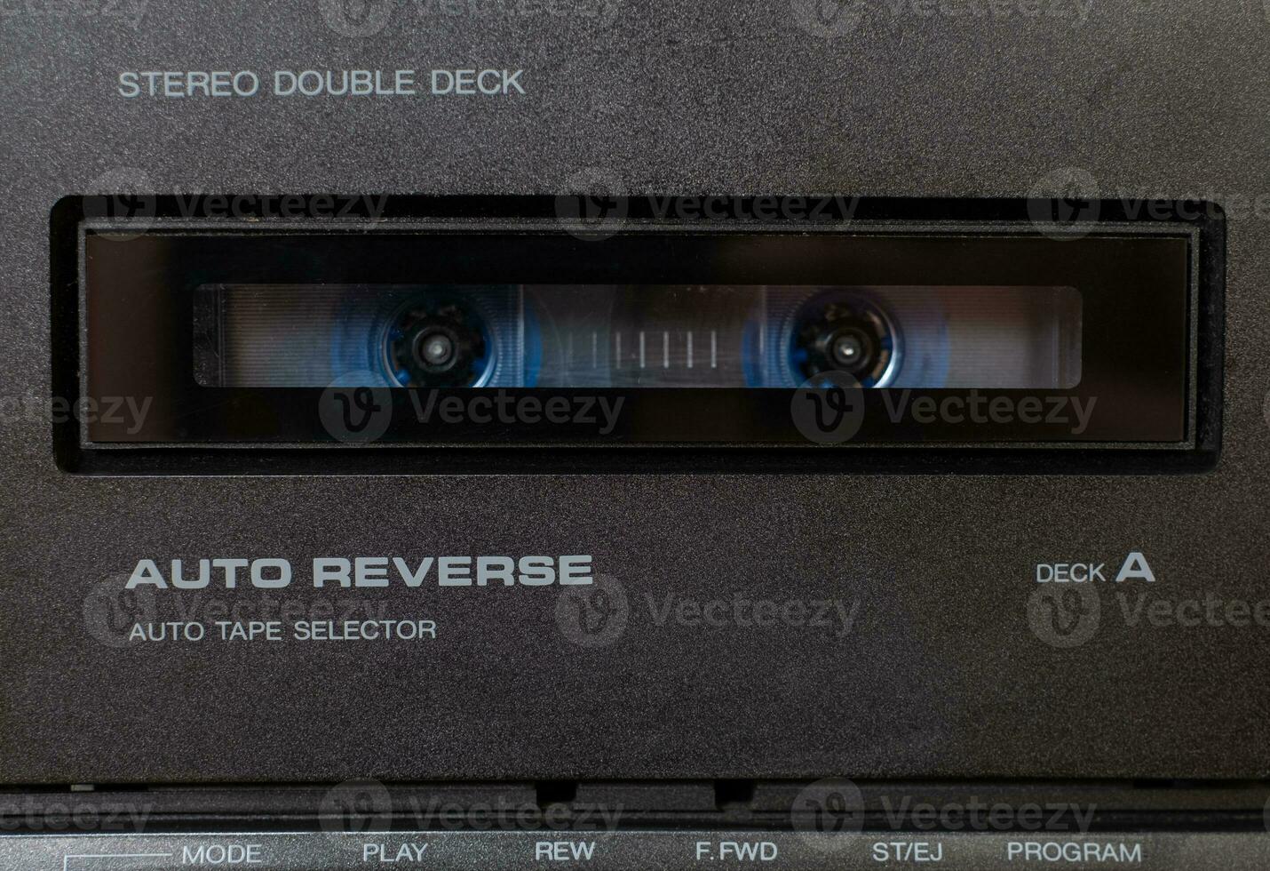 Close up front a deck recorder of the vintage stereo cassette tape player photo