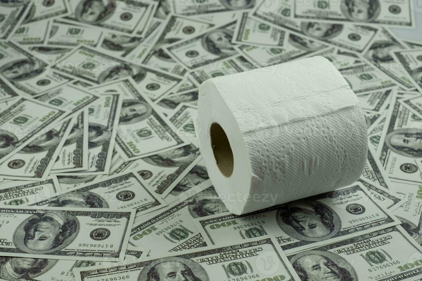 Toilet paper tissue and money of stack 100 US dollars banknote a lot of texture background, That was It costs expensive price and high priced products concept photo