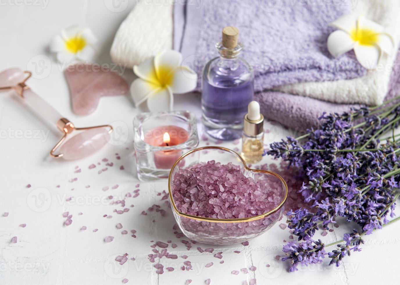 Natural herb cosmetic with lavender flowers photo