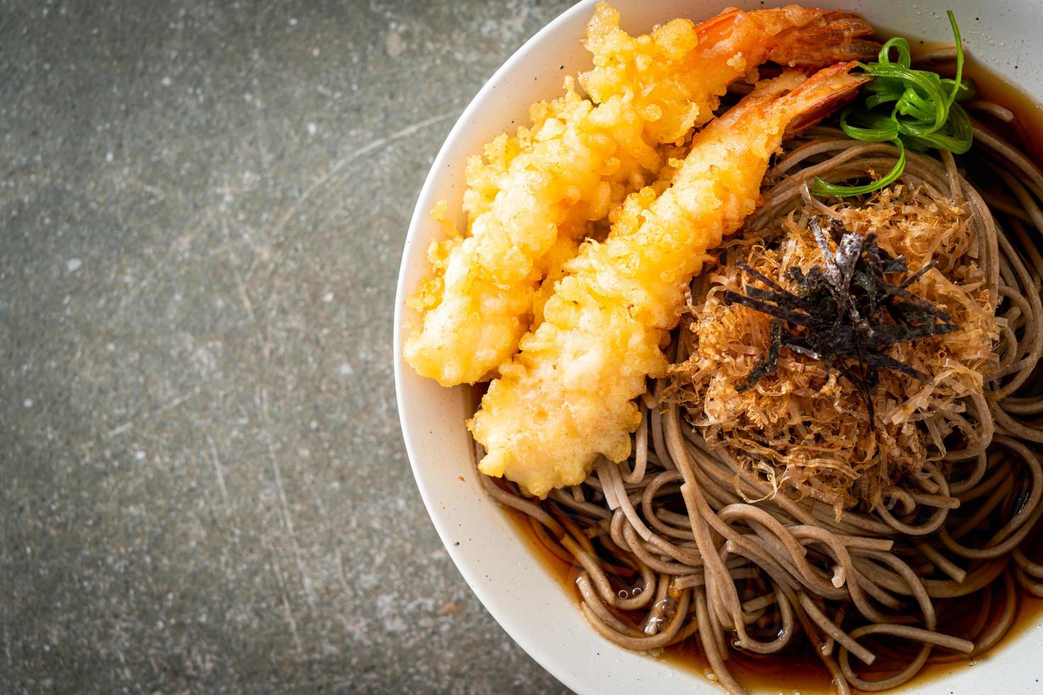 Japanese ramen noodles with shrimps tempura photo