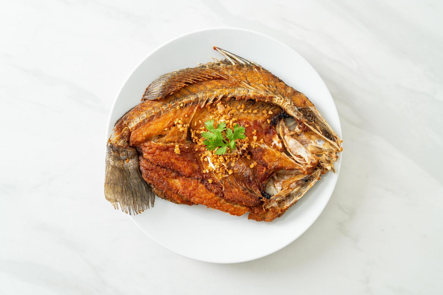 Fried Sea Bass Fish with Garlic photo