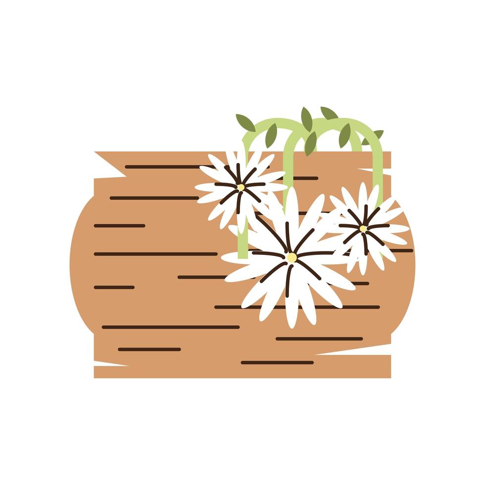 flowers in basket decoration cartoon isolated style vector