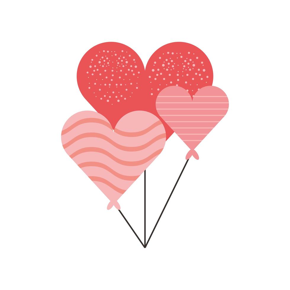 Globos en forma de corazón decoración romántica en estilo de dibujos animados fondo blanco. vector