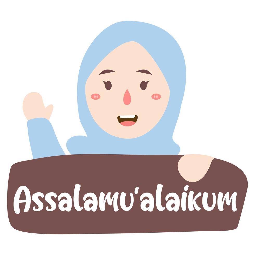 cute girl say assalamualaikum vector