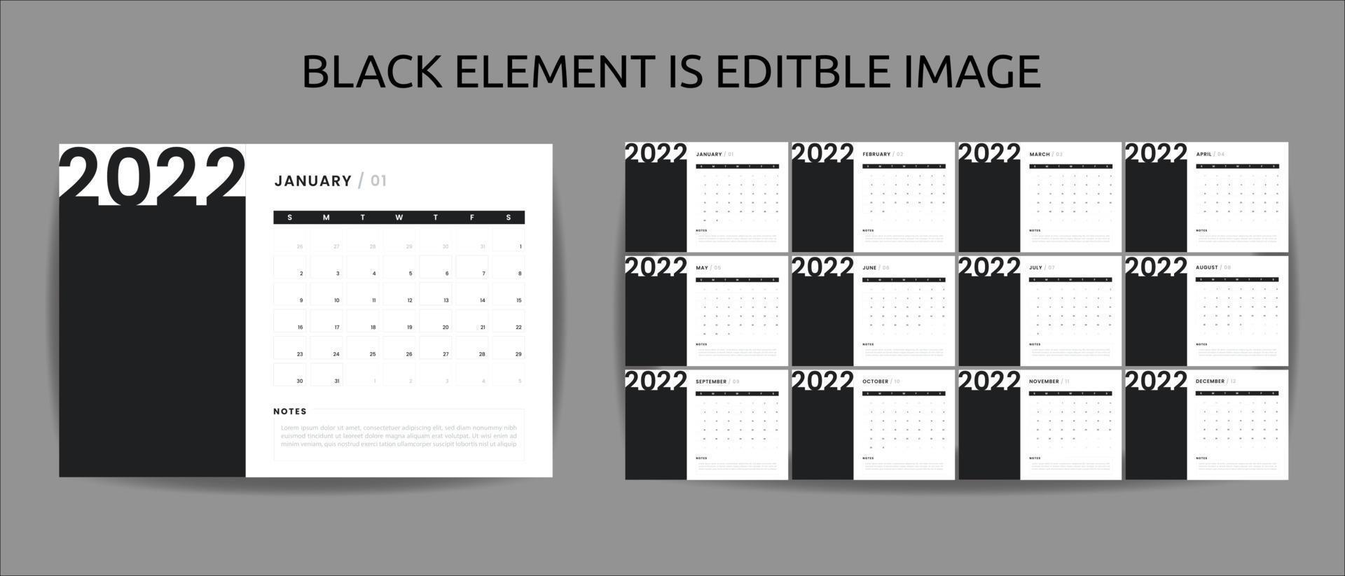 Calendar Template For 2022 Year. Planner Diary In A Minimalist Style. Corporate And Business Calendar. 2022 Calendar In Minimal Table And Event Planner, Week Starts Sunday 3724275 Vector Art At Vecteezy