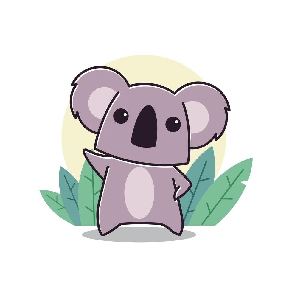 adorable koala de pie agitando la mano animal zoológico personaje de dibujos animados plana vector