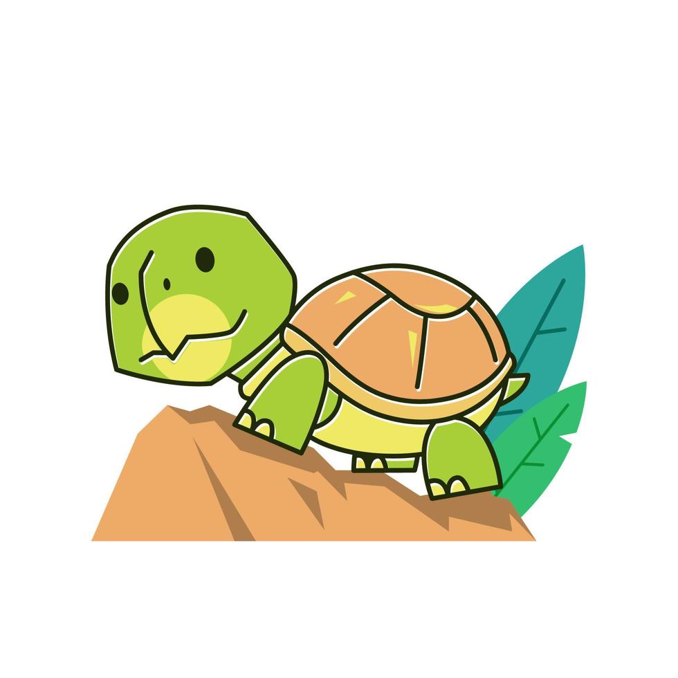 Gracioso tortuga tortuga caminar escalada rock reptil exótico dibujos animados vector