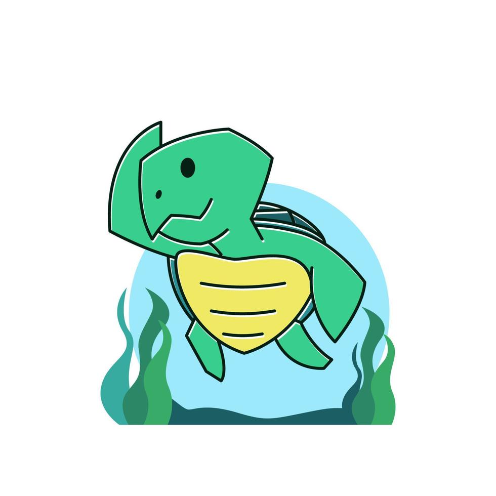 Funny Turtle Tortoise Swimming Diving Underwater Sea Exotic Reptile Cartoon vector