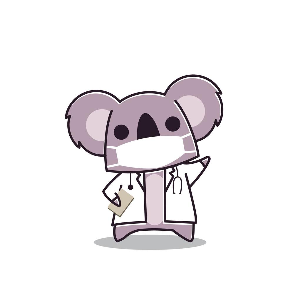 adorable koala doctor mascarilla animal zoo personaje de dibujos animados plano vector