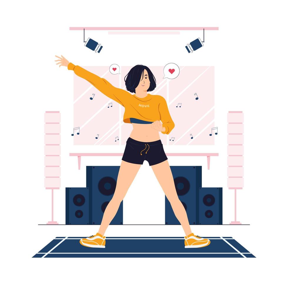 Woman doing zumba dance, exercise, workout, and fitness concept illustration vector