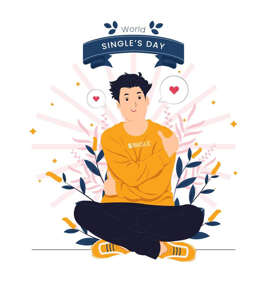 Man hugging and love himself, love yourself, high self esteem on single day concept illustration vector