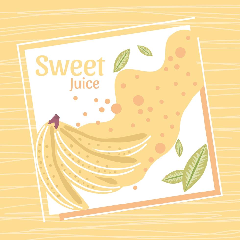 sweet juice fruits banana splash and leaves card vector