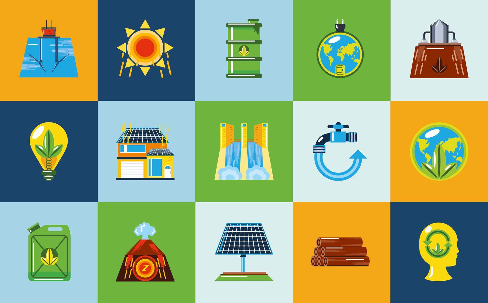 energy renewable ecology sources of energy, collector panels and energy production icons vector