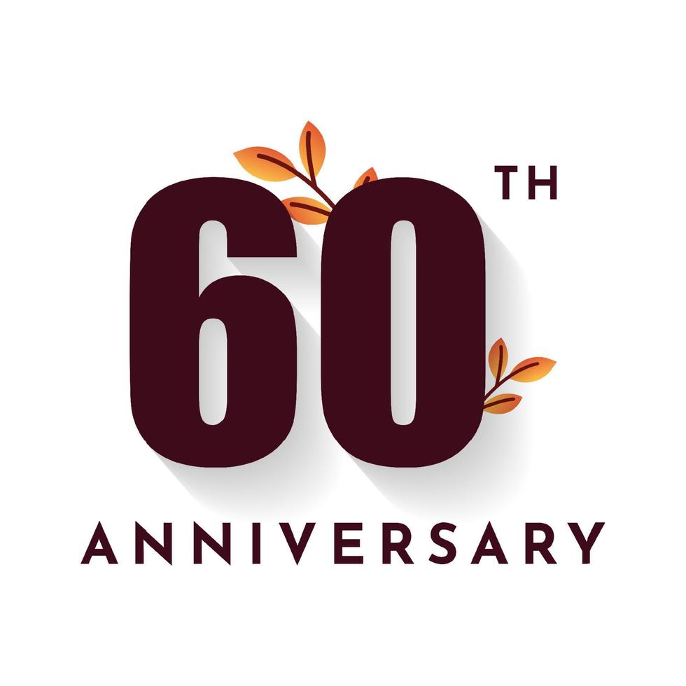 60 Years Anniversary with leaf illustration template design vector