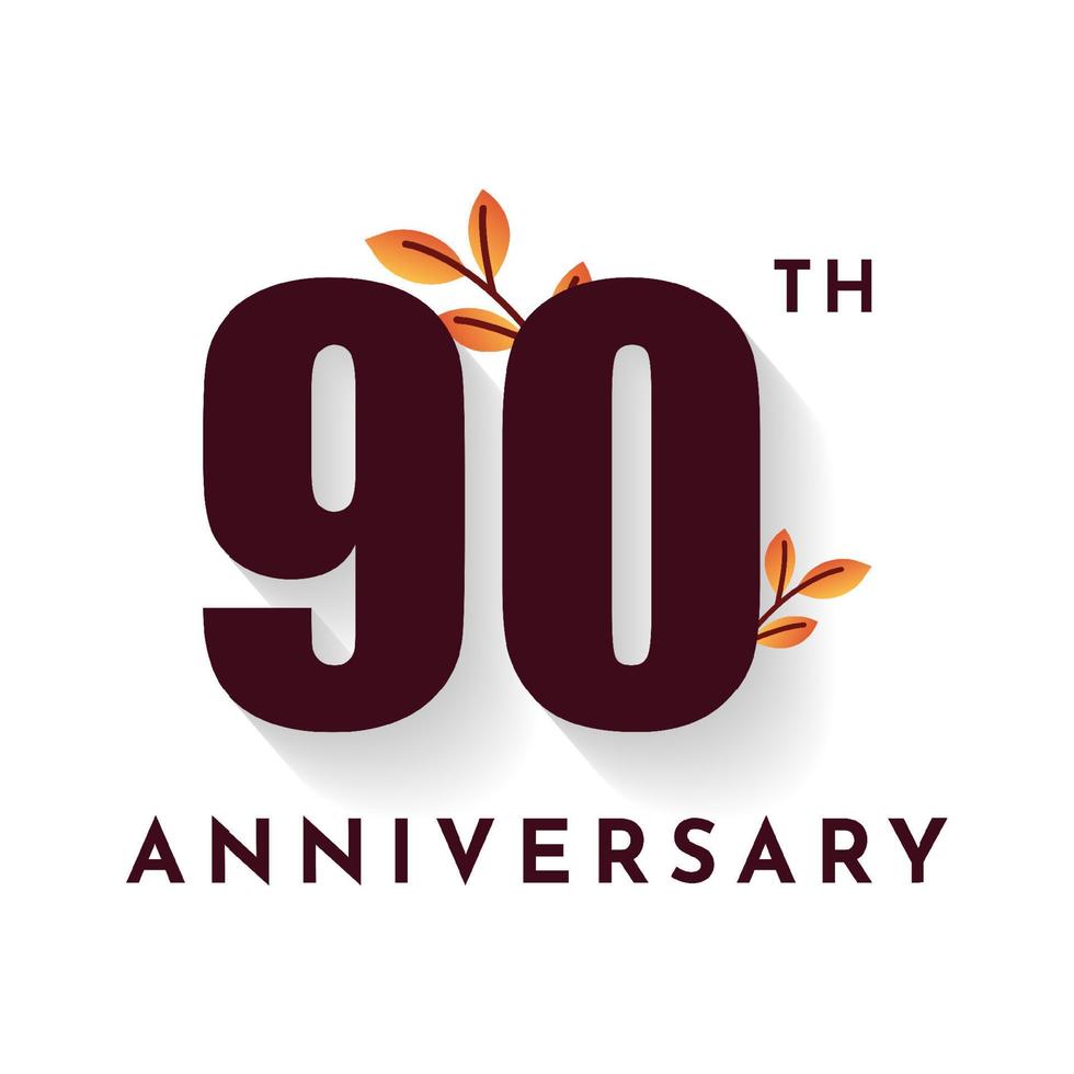 90 Years Anniversary with leaf illustration template design vector