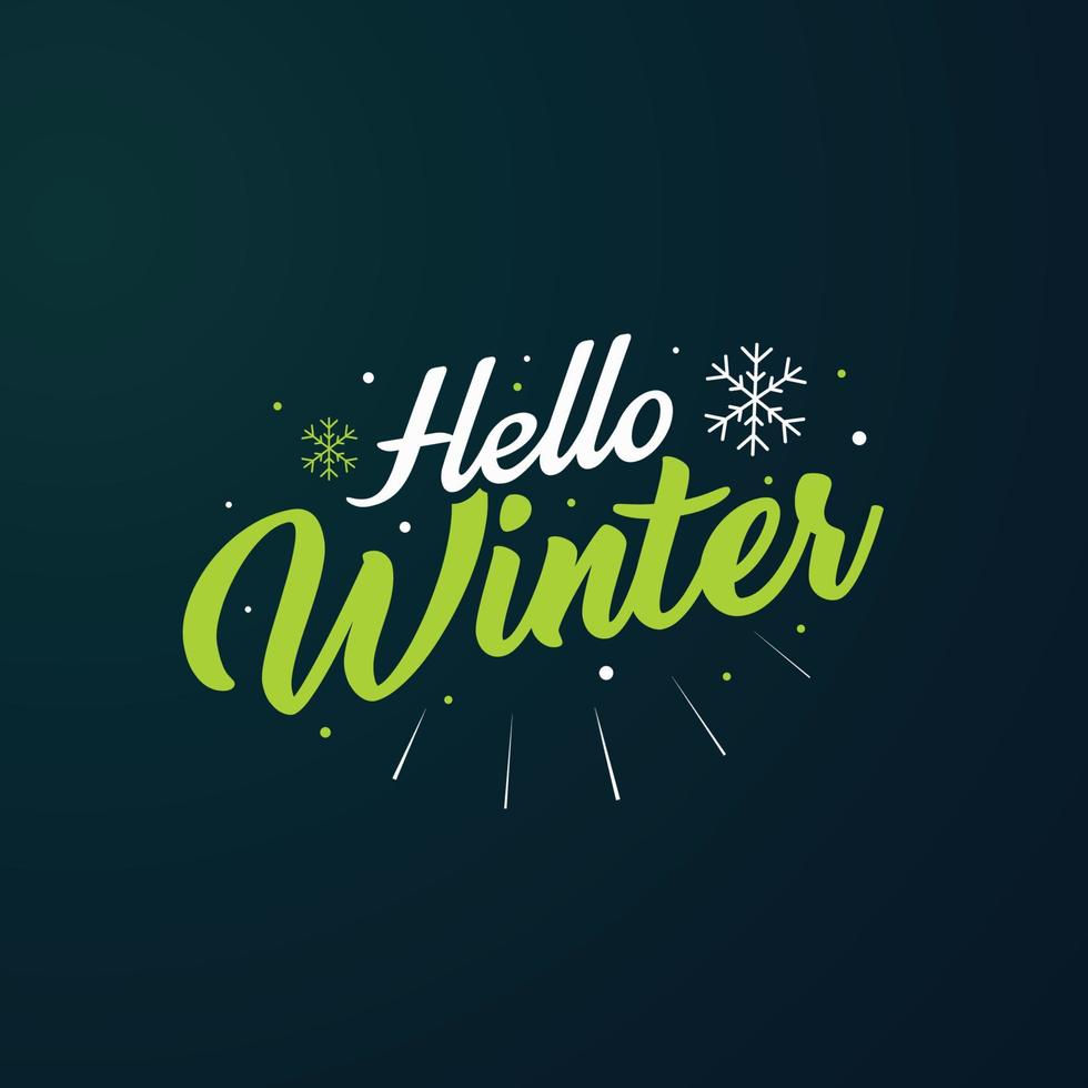 Hello winter with lettering composition and dark background vector