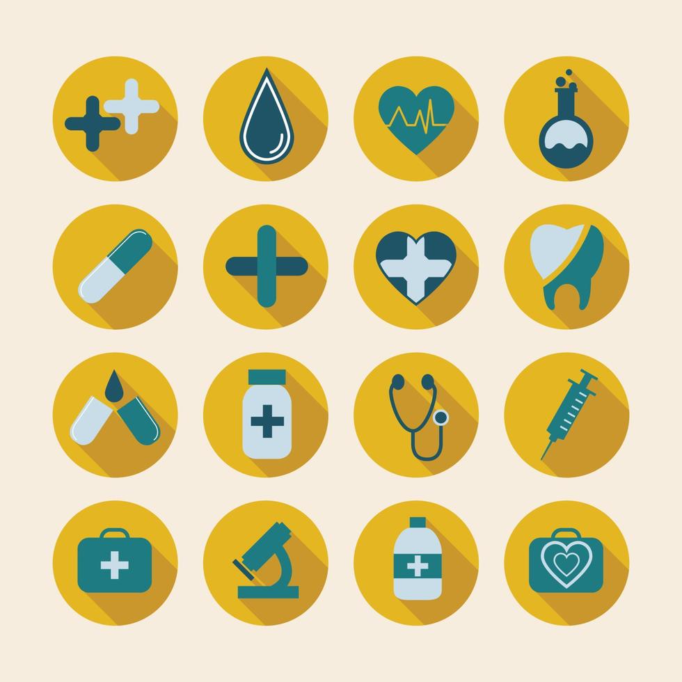 Medical and healthcare circle icon with long shadow vector graphic