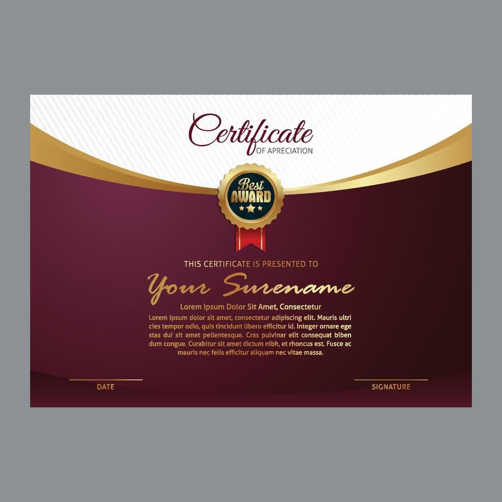 Certificate template with gold badge vector illustration