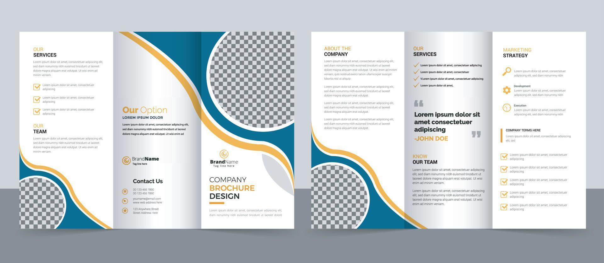 Plantilla de folleto tríptico de negocios modernos corporativos creativos, diseño tríptico, carta, folleto de tamaño a4. vector