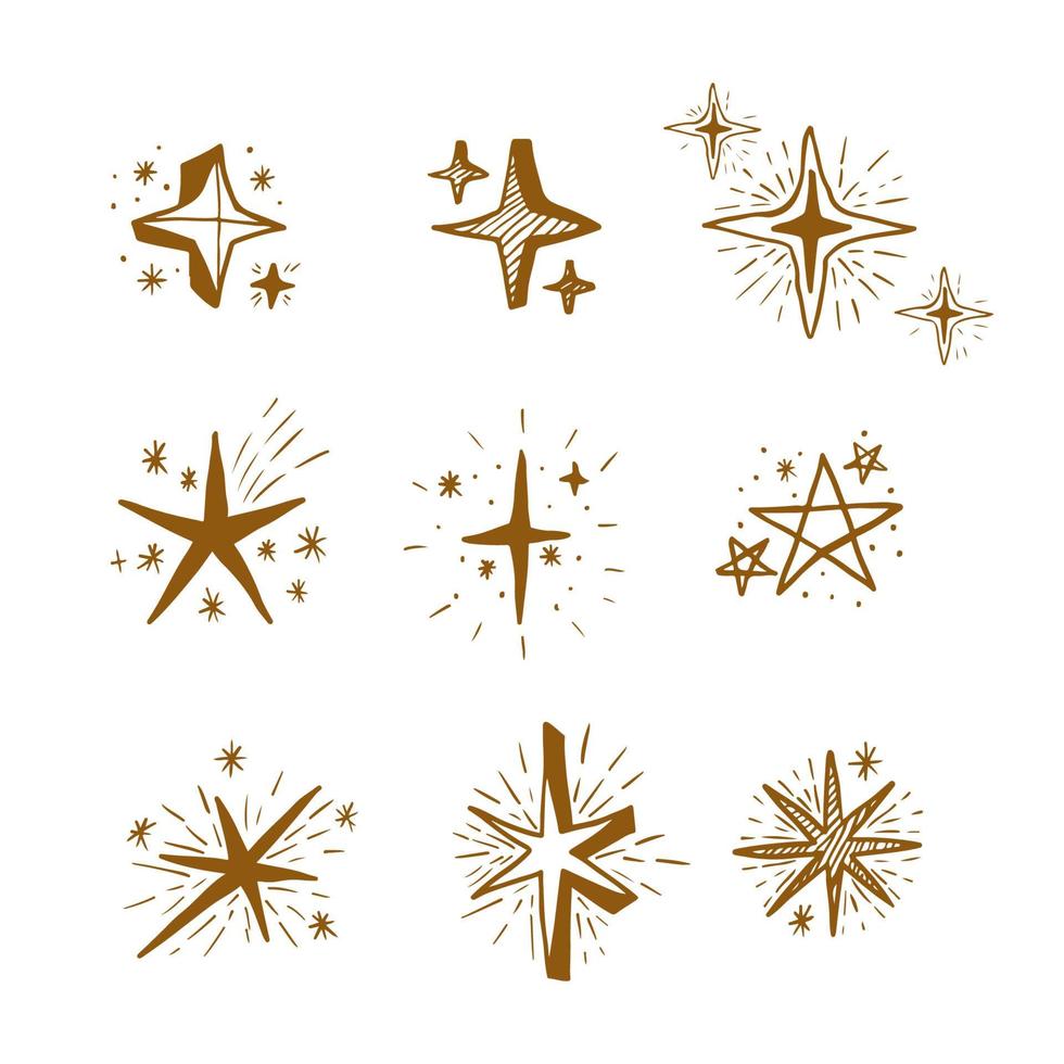 conjunto de mano dibujar icono ilustración estrellas brillantes, estrellas brillantes, estrellas brillantes vector