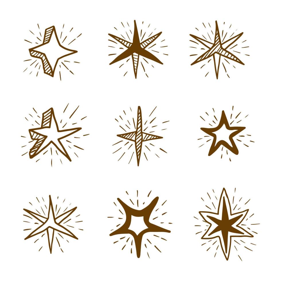 conjunto de mano dibujar icono ilustración estrellas brillantes, estrellas brillantes, estrellas brillantes vector