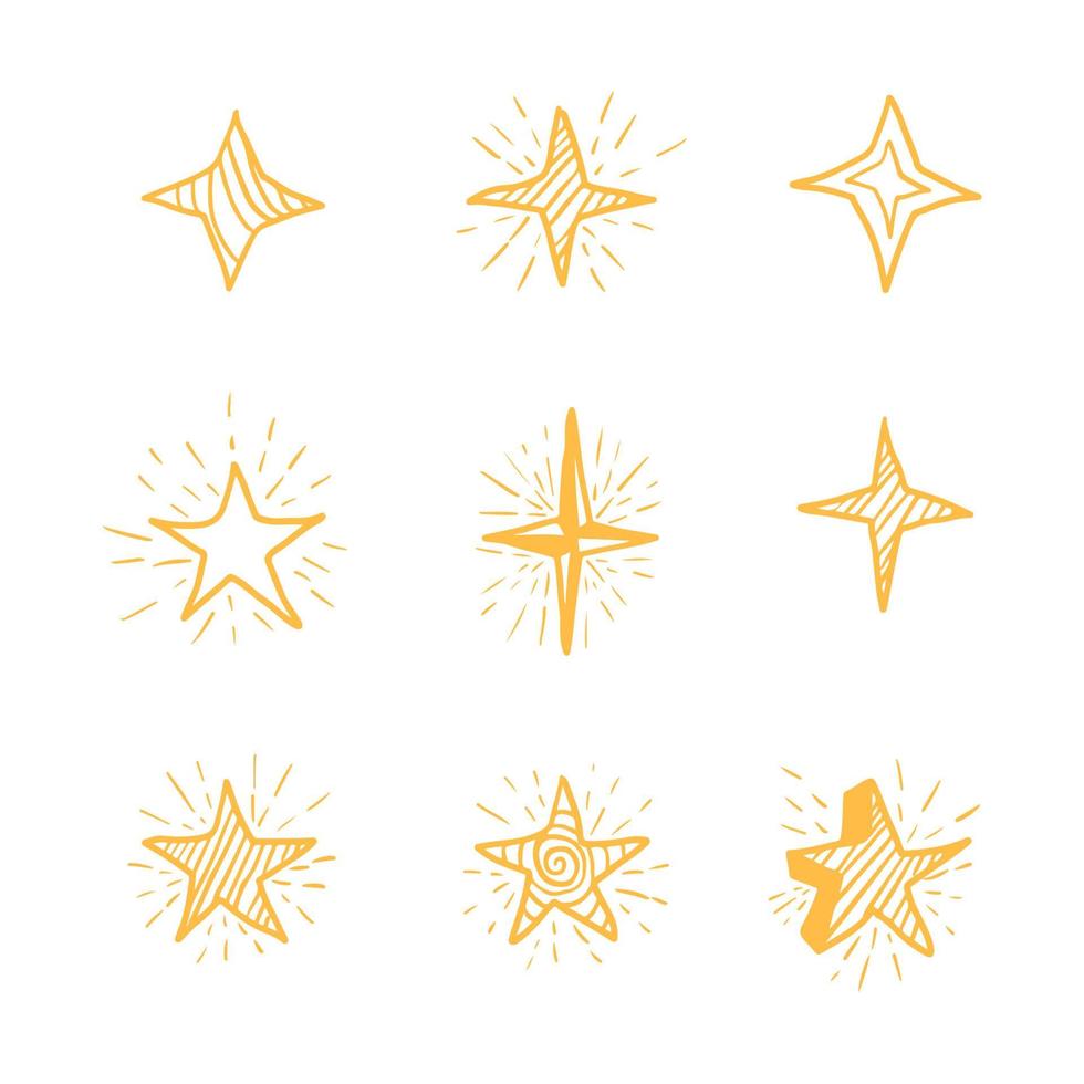 conjunto de mano dibujar icono ilustración estrellas brillantes, estrellas brillantes, estrellas brillantes vector