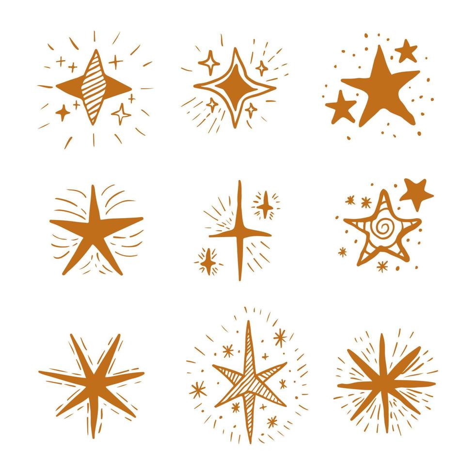 conjunto de mano dibujar icono ilustración estrellas brillantes, estrellas brillantes, estrellas brillantes vector