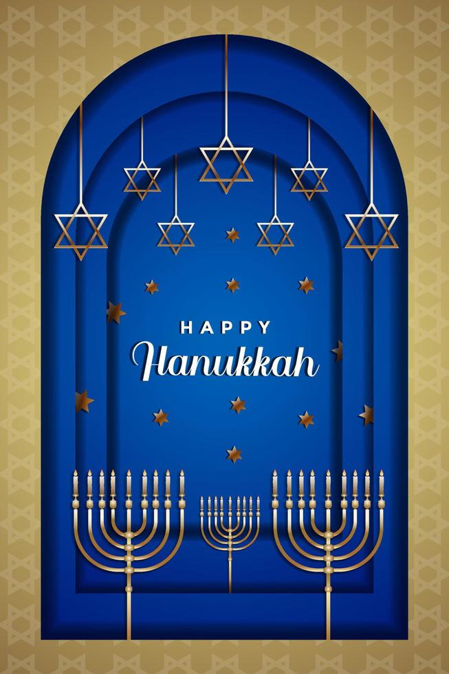 feliz hanukkah en estilo de corte de arte de papel vector