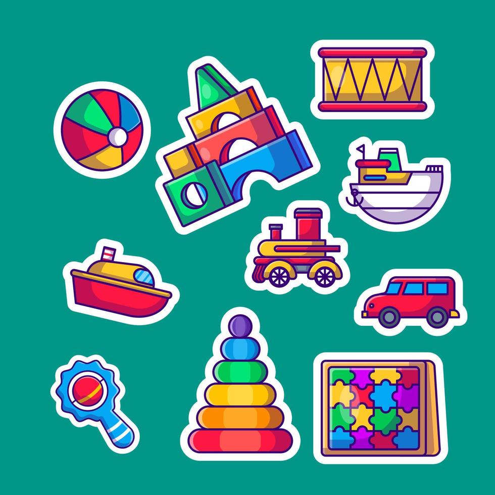 Cute Children Toys stickers pack collection vector