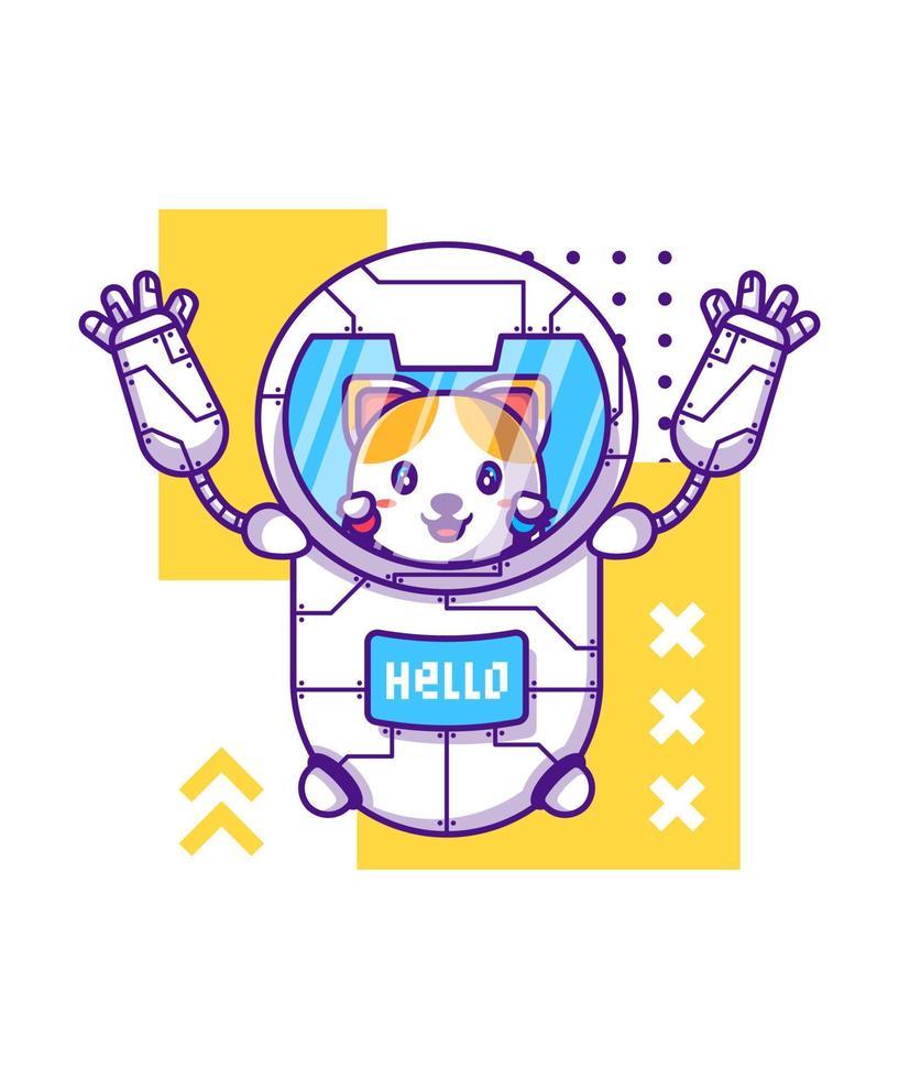 lindo robot con ilustración de personaje de dibujos animados de gato vector