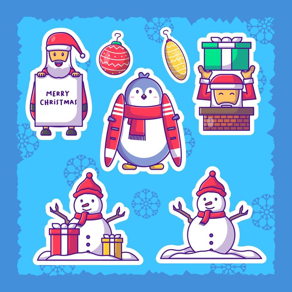 Happy a christmas character cute santa claus  stickers pack illustration vector