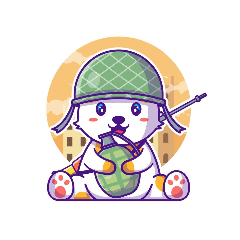 Cute Cat Soldier Army holding Grenade Cartoon Illustration vector