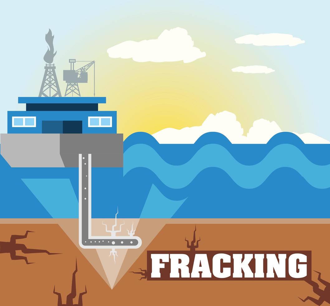 proceso hidráulico de fracking con plataforma de perforación y combustible vector
